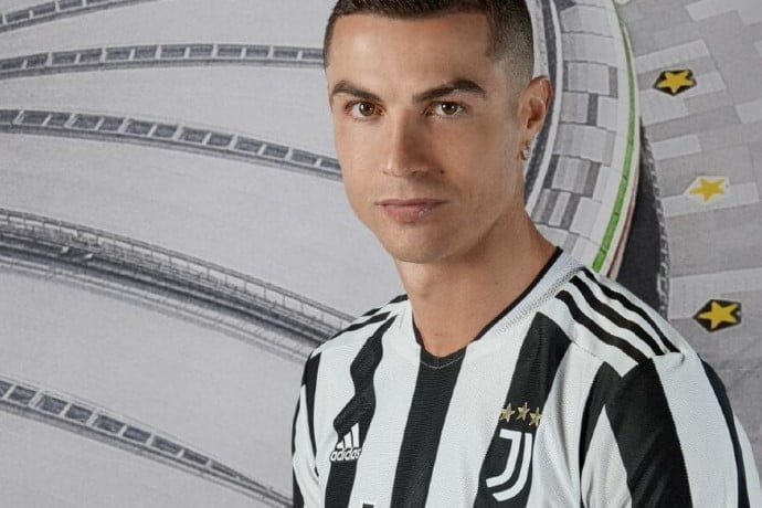 Cristiano Ronaldo in Juventus' new home kit for 2021/22 season.