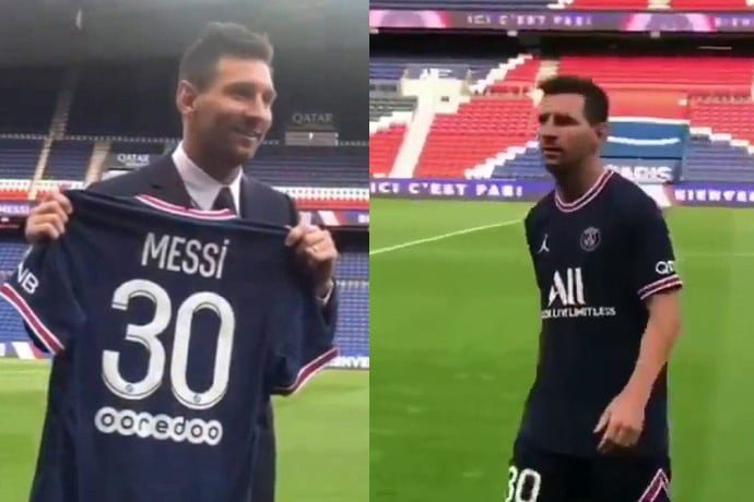 Lionel Messi in a PSG kit with shirt number 30.