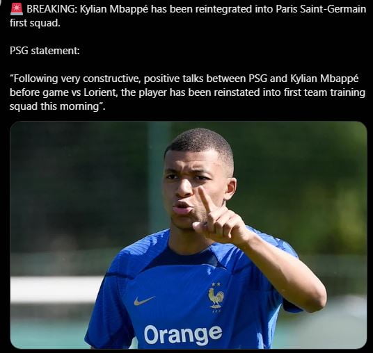 PSG did not clarify whether Mbappe had begun contract discussions, but good talks indicate an improvement in relations that had been more strained after Mbappe notified the club in June that he would not accept a one-year contract extension.