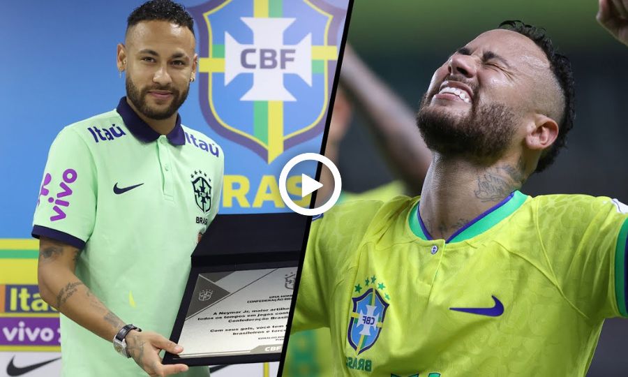 Neymar Emotional Receiving Homage for the Mark of the Best Scorer of the Brazil, Surpassing Pelé