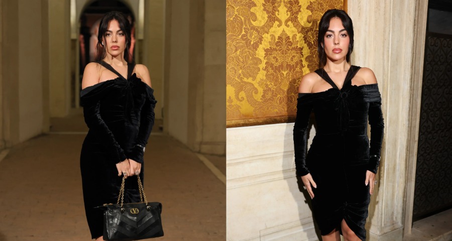 Georgina Rodríguez Turns Heads in Elegant Black Velvet Dress at Rome Fashion Show