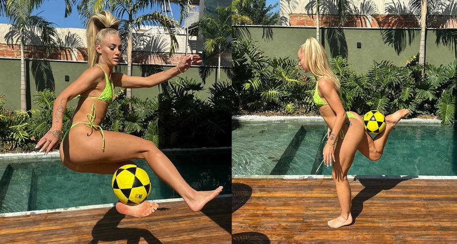 Alisha Lehmann Shows Off Football Skills in Neon Green Bikini